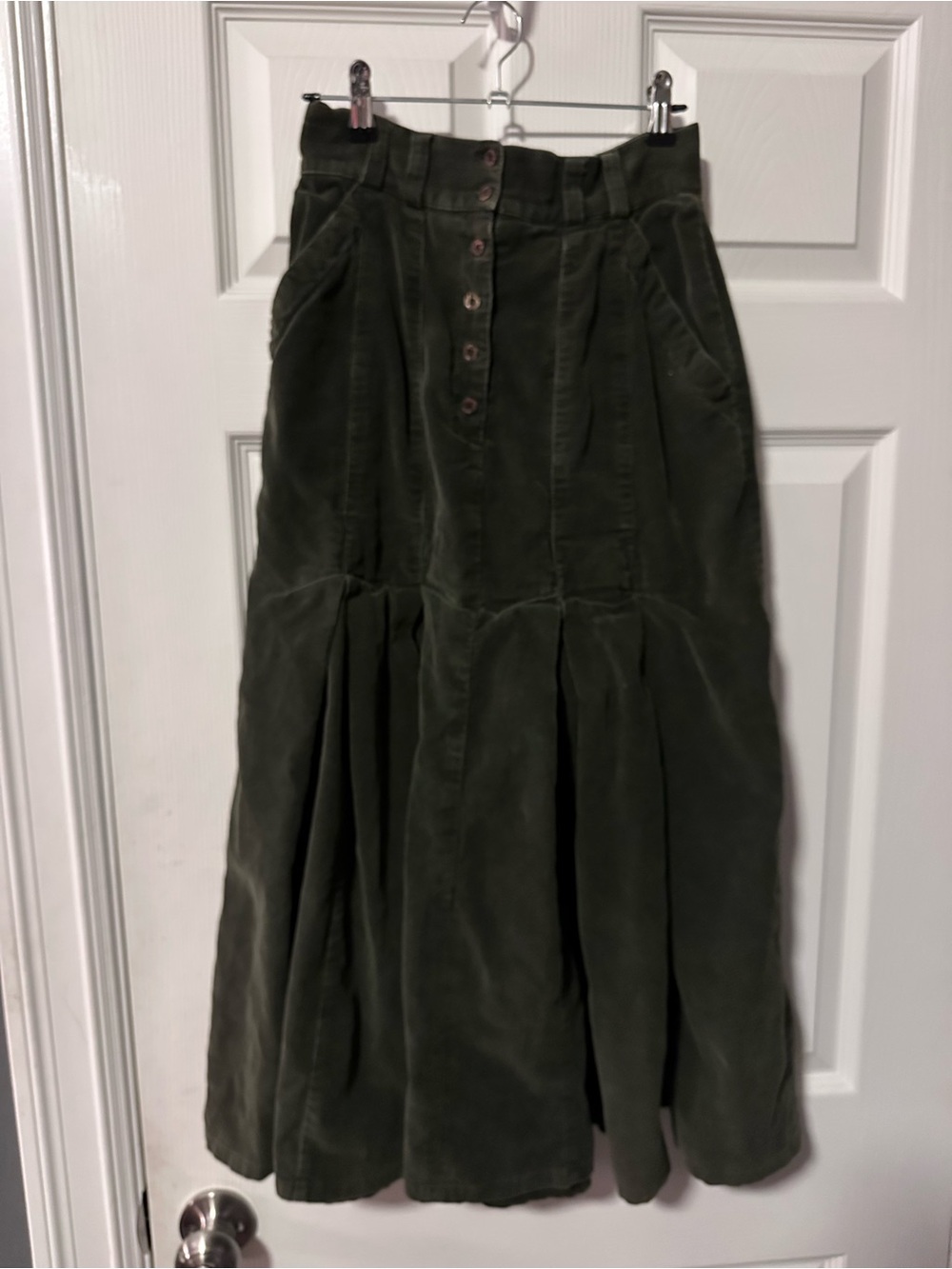 Vintage Together Olive Green Corduroy Button-Front Midi Skirt